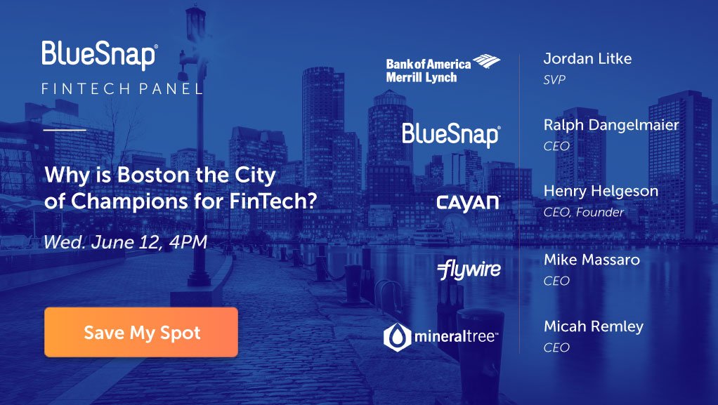 Flywire's tweet photo. Join our CEO, @mpmassaro , and other #fintech leaders from @BankofAmerica Merrill Lynch, @BlueSnapInc, #Cayan, and @MineralTree next week for a panel about why #Boston is the city of champions for fintech. https://t.co/GFdfclnBmD https://t.co/D5X32Qn2Tm