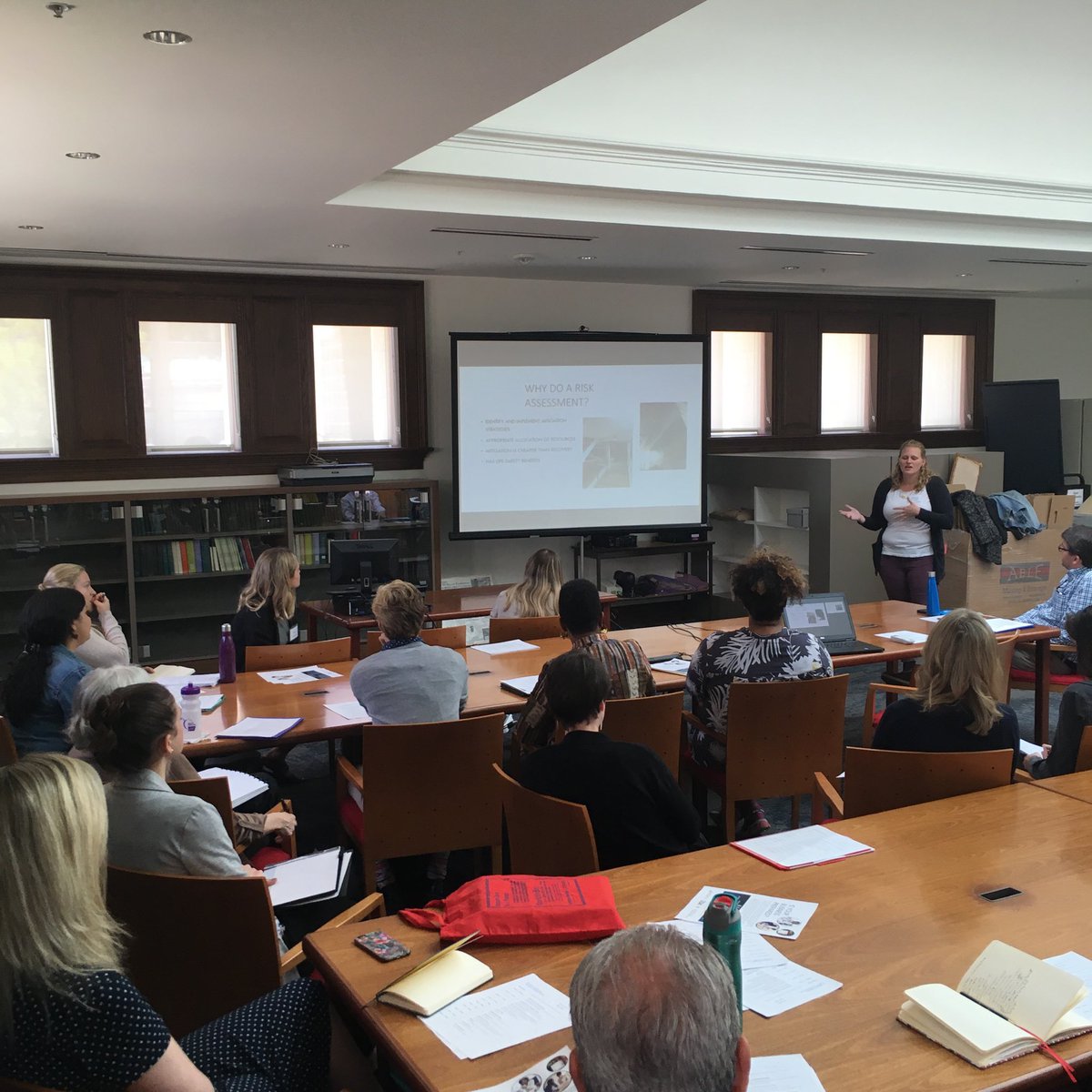 anosro's tweet photo. becca kennedy @FoundInMuseums talking about #RiskAssessment at the @DCHistory Center for our #AfRDC meeting @conservators https://t.co/poKFqlHpWv