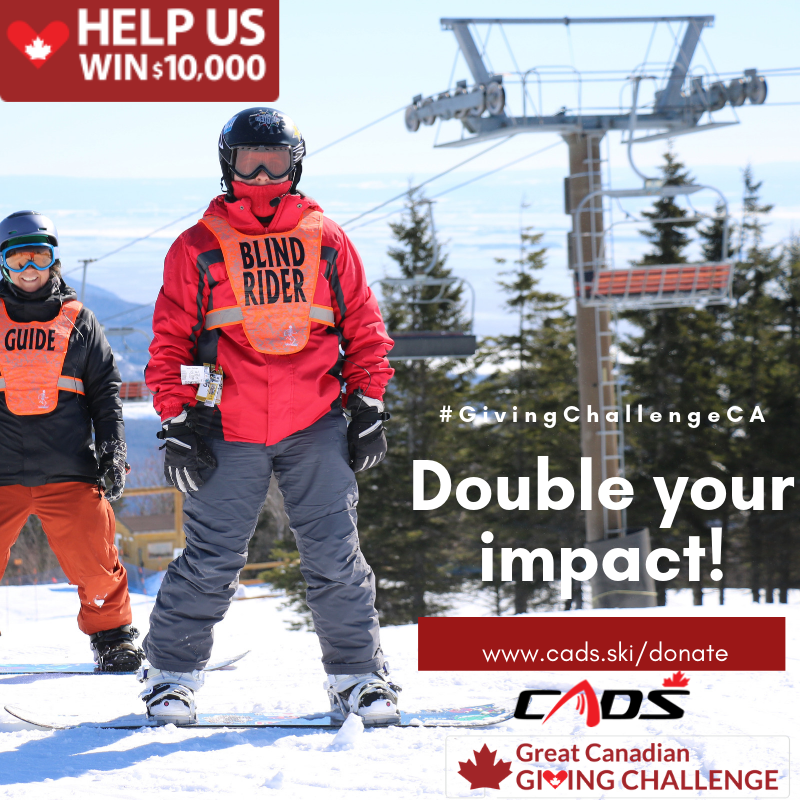 Help CADS national win. For every $ donated through our donation link will give us an Entry to win $10,000.00. cads.ski #givingchallengeca #CADS #inclusion #accessibility #cadsnational canadahelps.org/en/gcgc/14996