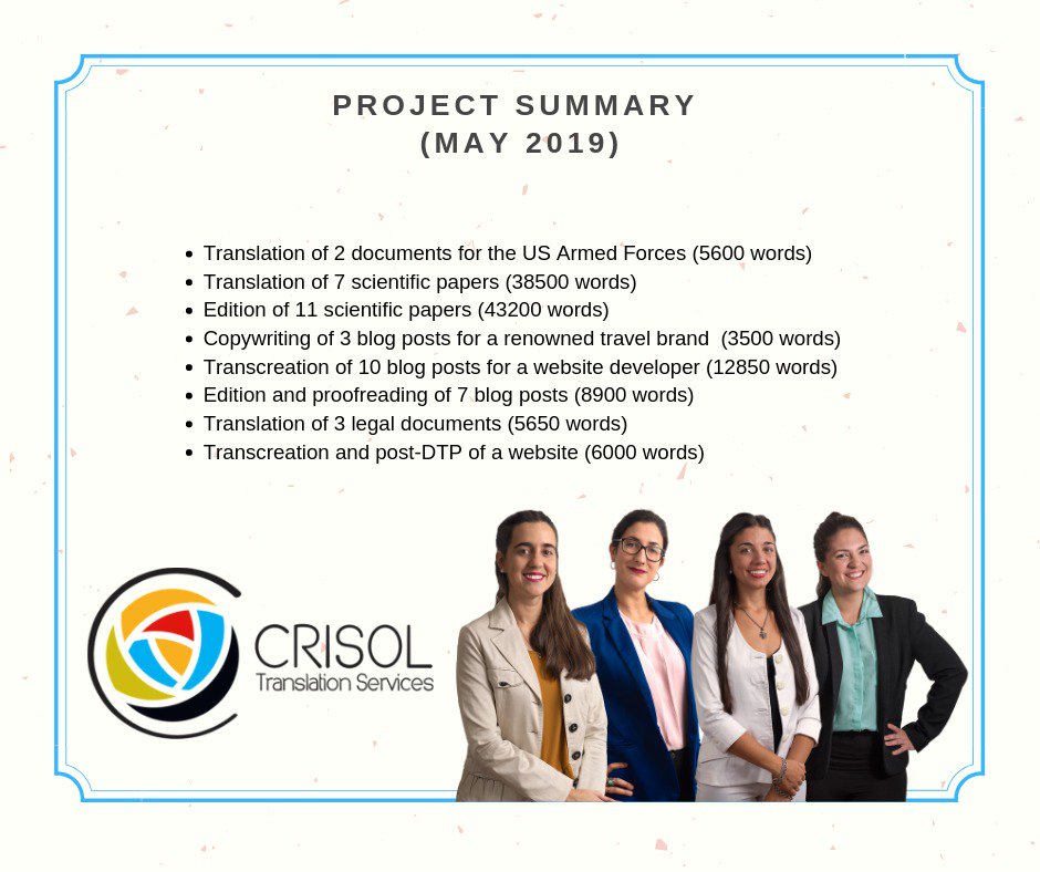 Crisol_xl8's tweet image. #TranslatorsLife #VidaDeTraductores

Our working life has been pretty busy during May :) Do you do your own #ProjectSummary each month?