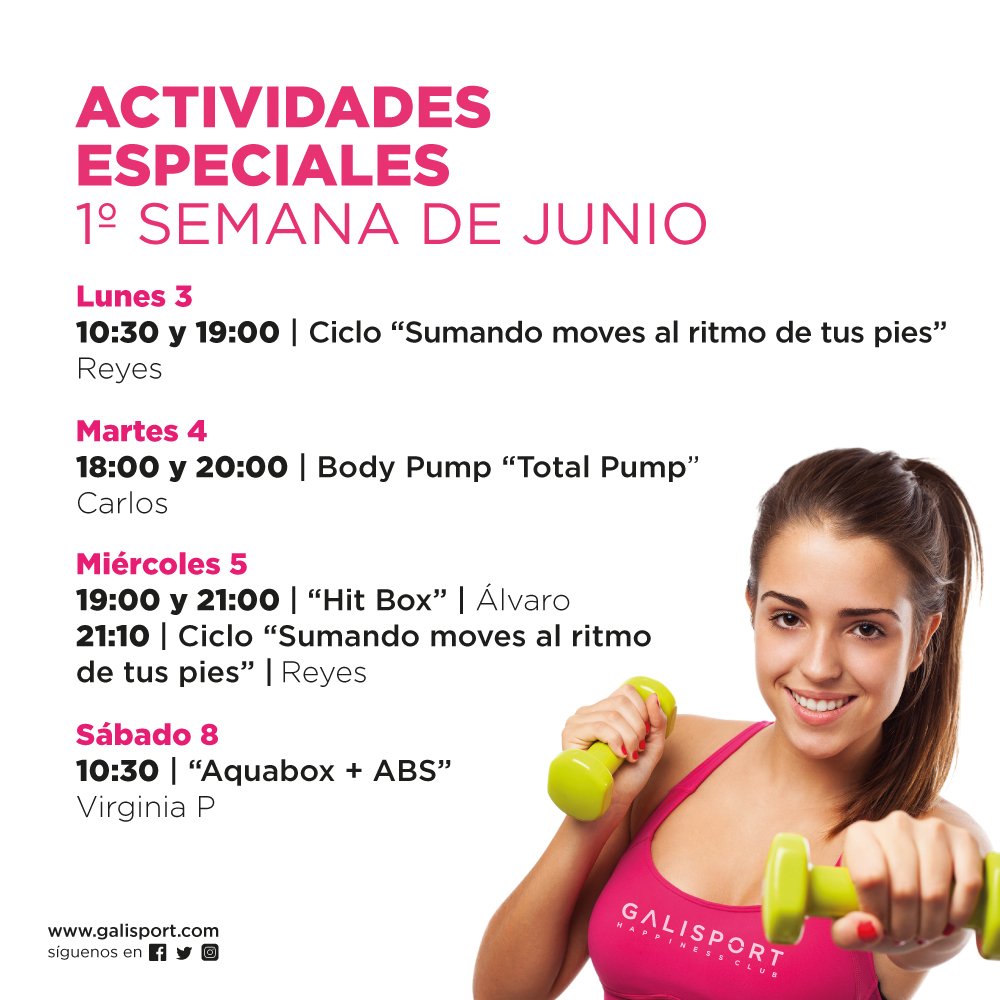 El mes de junio ha legado lleno de actividades especiales. Cada semana os iremos informando sobre qué actividades te esperan. ¡Disfruta cuidándote mientras entrenas! ✌️