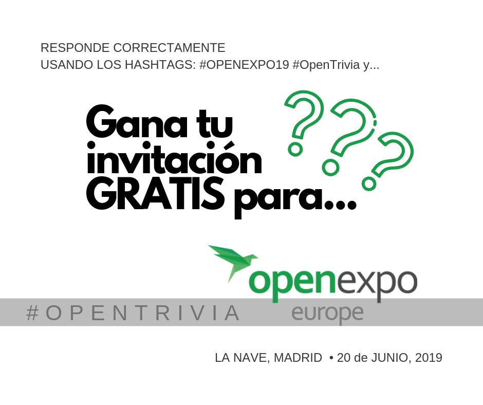 OpenExpoEurope's tweet photo. ¿Quieres conseguir una #invitación #GRATIS para #OpenExpo19 ⁉️ Atent@ porque abriremos varias trivias para que puedas ganártela. *Para ganar 👉 Contesta a las preguntas que iremos dejando usando los HTs #OpenExpo19 #OpenTrivia* https://t.co/RP8RL2DIYN