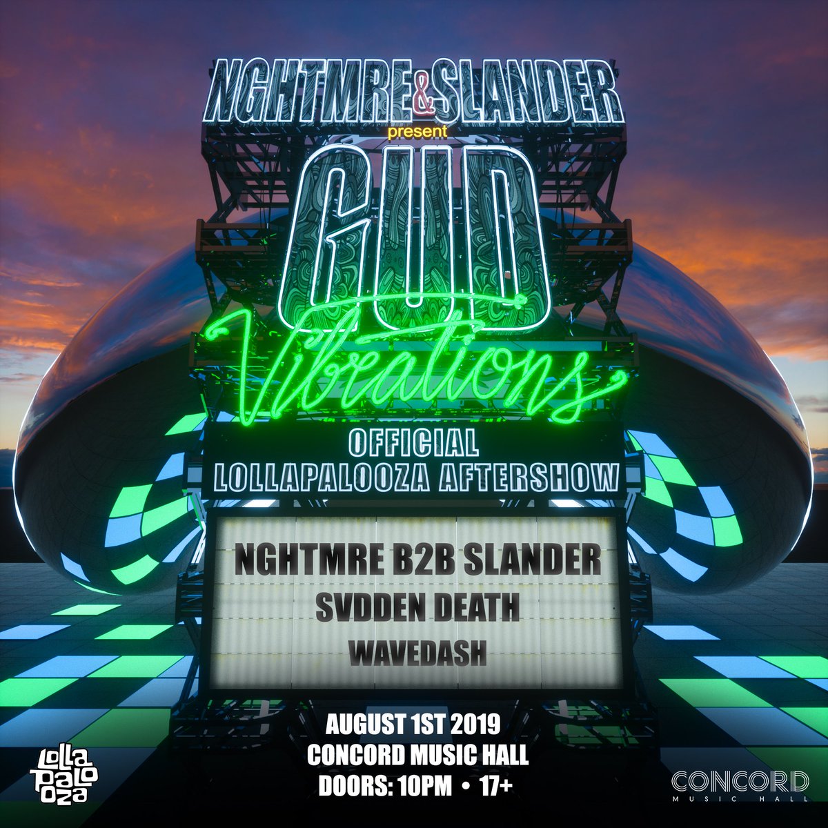 GudVibrations's tweet image. GV: Official @Lollapalooza After Party
August 1st 2019
@NGHTMRE b2b @SlanderOfficial
@svddendeathdub / @wearewavedash
Pre Sale: Wednesday at 10am CT
General On Sale: Friday at 10am CT