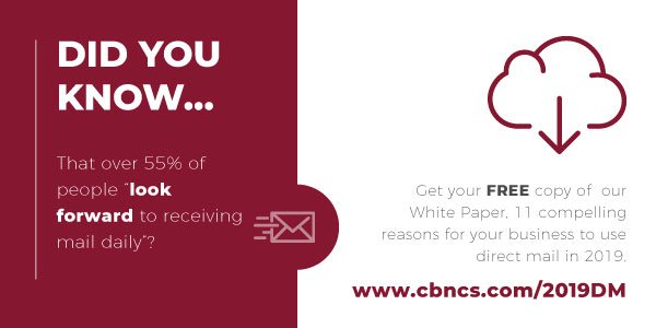 Did you know…that over 55% of people “look forward to receiving mail daily”? Get your free copy of our White Paper, 11 compelling reasons for your business to use direct mail in 2019. cbncs.com/2019DM #directmail #marketing #directmailmarketing