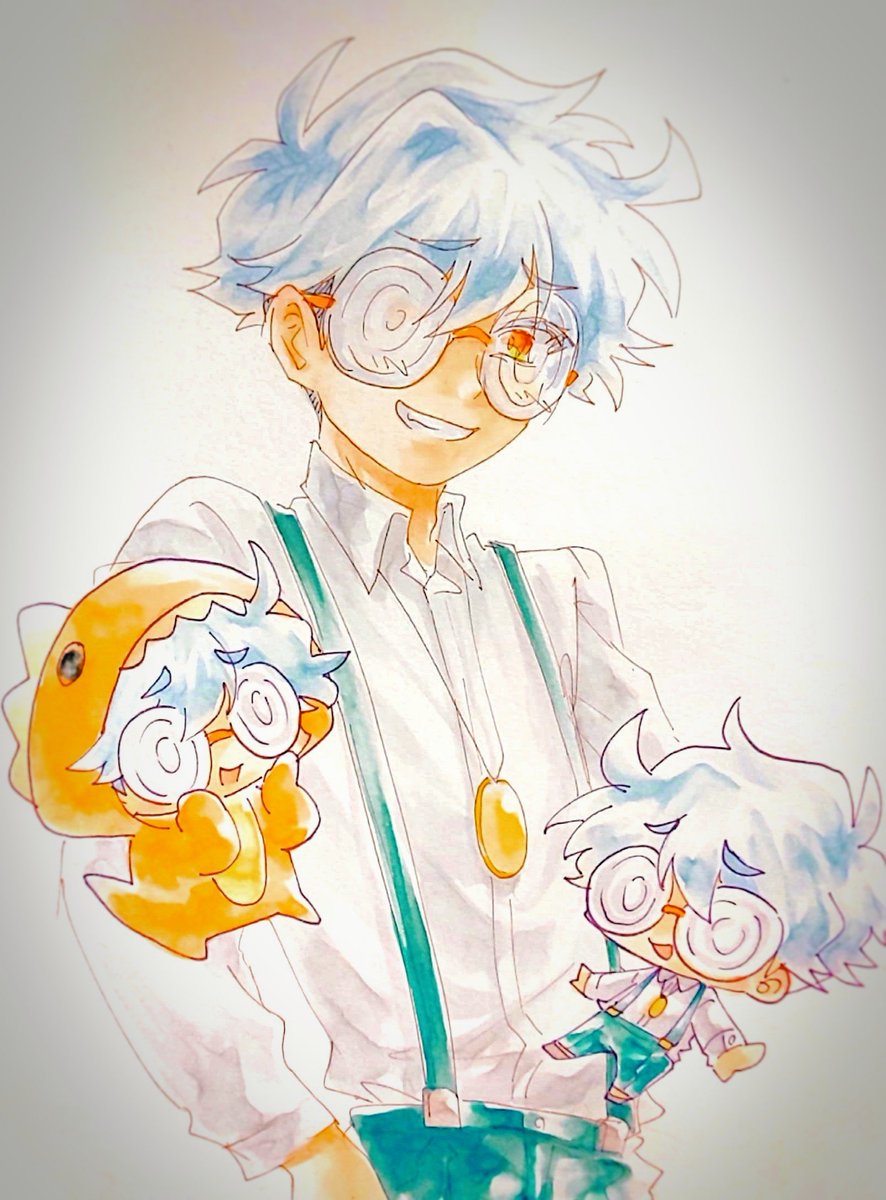 1boy glasses male focus smile suspenders shirt jewelry  illustration images