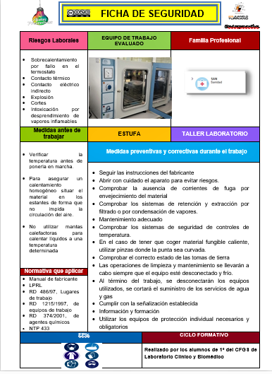 aulaspreventiva's tweet photo. Comenzamos¡¡¡ #FICHASDESEGURIDAD del #CSLABORATORIO que los alumnos del @IesJuanelo han hecho de: #AUTOCLAVE, #CENTRIFUGADORA, #ESTUFA, #RADIOACTIVOS Y #MATERIALDEVIDRIO¡¡¡¡¡¡ enlace: https://t.co/cXZDCt2Lar #PRL @gobjccm @educajccm #INSST @prevencionar @instrabajoyss https://t.co/BM9S9K7Q6n