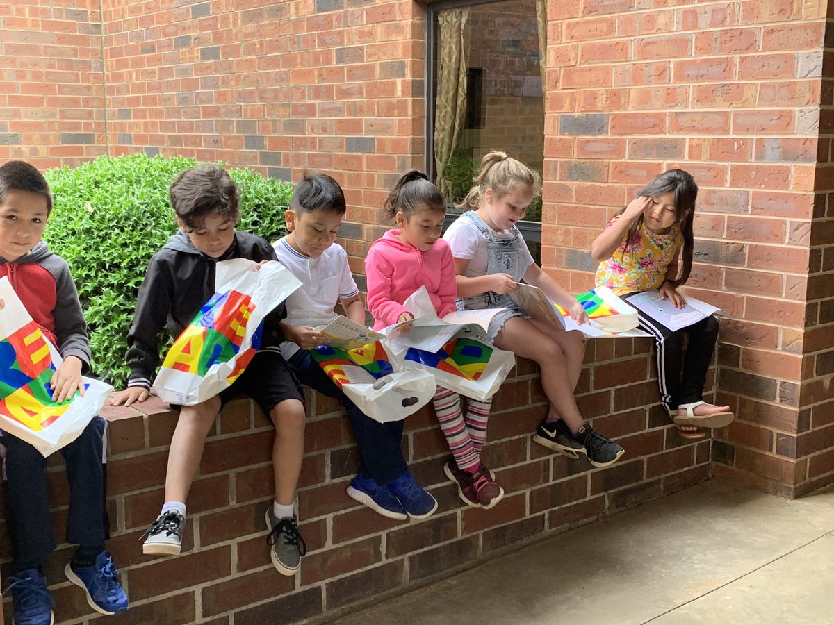 's tweet image. Myers summer school students are already enjoying their books from their first Reading Rocket stop of the summer! @hallcomediaspec #readingrocket #literacymatters