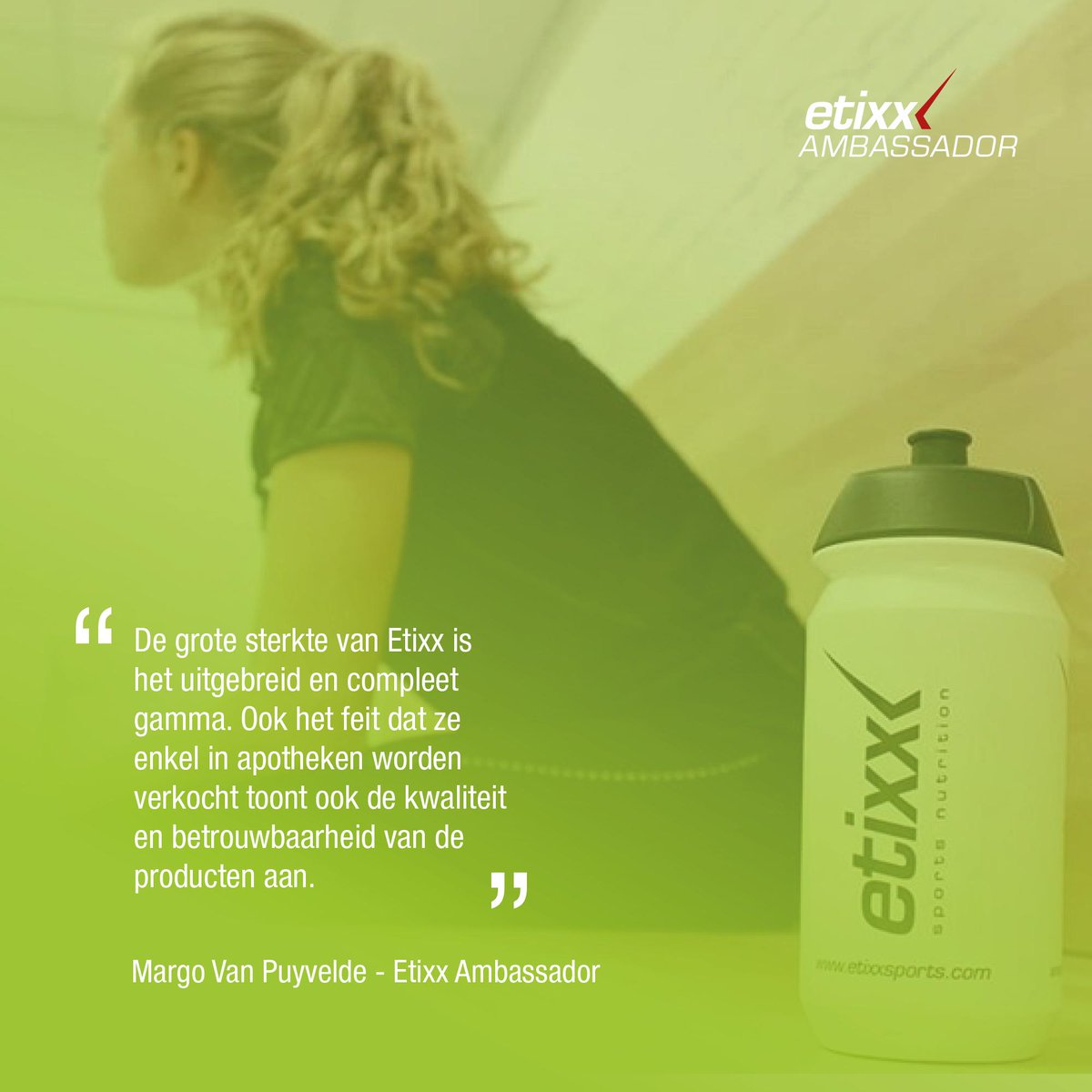 ETIXX AMBASSADOR VAN DE MAAND

Onze Etixx Ambassador, Margo Van Puyvelde, maakt deel uit van de Belgian Cheetahs 🏃‍♀️🏃‍♀️ (4x400m vrouwen). Benieuwd hoe de producten van Etixx haar ondersteunen in de voorbereiding naar het WK in Doha?

👉 Lees deze blogpost: bit.ly/2IhoroJ