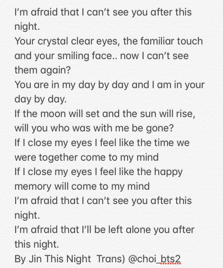 choi_bts2's tweet photo. This Night (Tonight) by Jin Lyrics 
@BTS_twt #ThisNightByJin https://t.co/6Aqv8KpihS