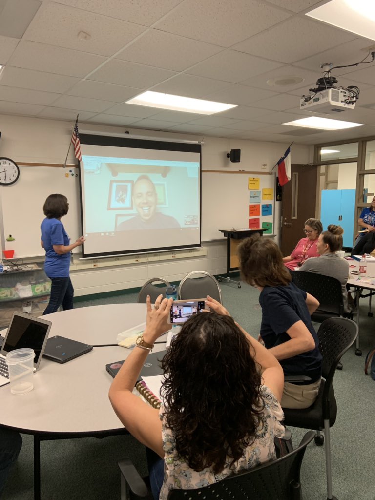 BBE Staff kicking off summer book study Spark in the Dark talking with author via Skype #HumbleISDJoy @humble_bbe