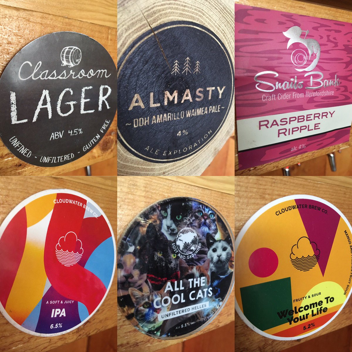 AleClassroom's tweet photo. Tonight’s keg and cask beers and ciders👌🏼 Some cracking hoppy 🥦🌳 IPAs and a gorgeous mango 🥭 passion fruit sour 🍻 @cloudwaterbrew @Snailsbankcider @PentrichBrewing @tinyrebelbrewco @AlmastyBrewCo @shinybrewery @lostandgrounded @TapstoneBrewCo https://t.co/znfbi9R0tf