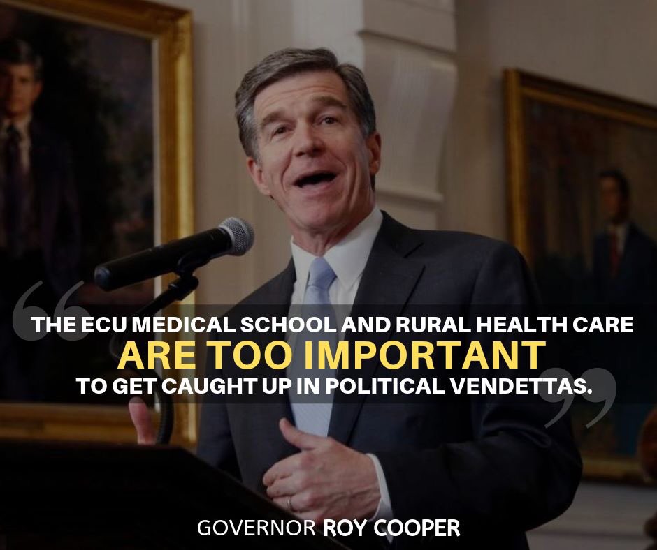 PittCountyDems's tweet photo. Gov. Cooper is absolutely right. State Republicans are driven by a political vendetta that will ultimately hurt #EasternNC. It is important that we stand with @NC_Governor and @Vidant_Health to protect both the people and interests of our region! #StandUpForENC #NCGA #PittCounty https://t.co/tEPiNYE3CE