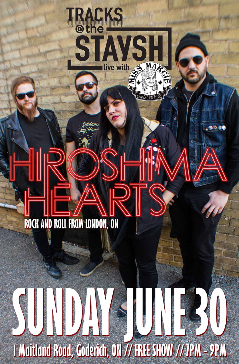 jenn_thehearts's tweet image. Hey #Goderich! We are coming in hot and fast on June 30 for this FREE show with #MissMarcie at #TheStaysh. Put on your dancing shows and come Rock &amp;amp; Roll with us. 

@GoderichDwntown @GoderichSStar @GoderichTourism @1017theOne @NewsBayshore @onwestcoast @blackburnnews #HuronCounty