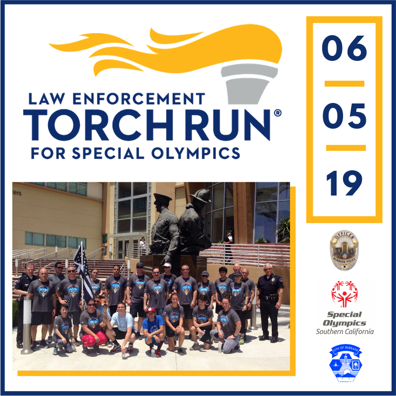 BurbankPD's tweet photo. Happening Tomorrow: Join Burbank PD in the 2019 Special Olympics Torch Run! We'll take the "Flame of Hope" from @LAPDHQ North Hollywood between 12:30P &amp; 1:00P near Riverside &amp; Clybourn, before running it east through @BurbankCA for a hand-off to @GlendalePD at Alameda &amp; Glenoaks! https://t.co/6eUpSIqfK0