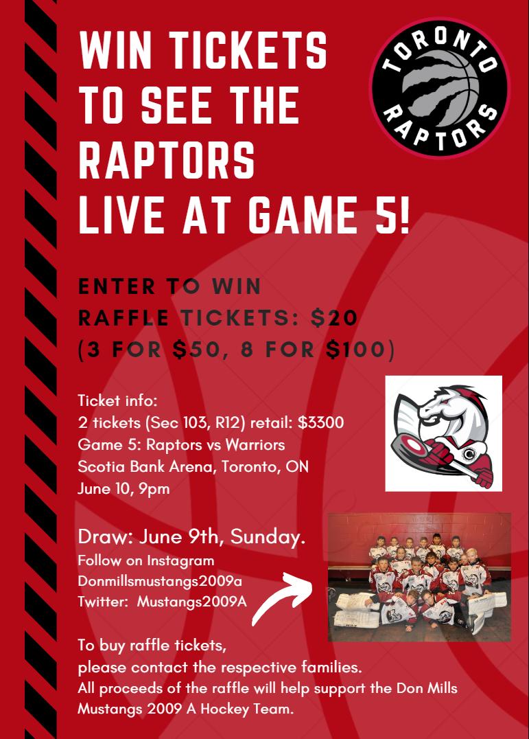 mustangs2009A's tweet photo. Hello! We are having a flash raffle for 2 tix to the NBA finals, Game5 in Toronto! #Raptors #NBAFinals #TorontoRaptors #raffle #hockey https://t.co/0BI4yPtp2z