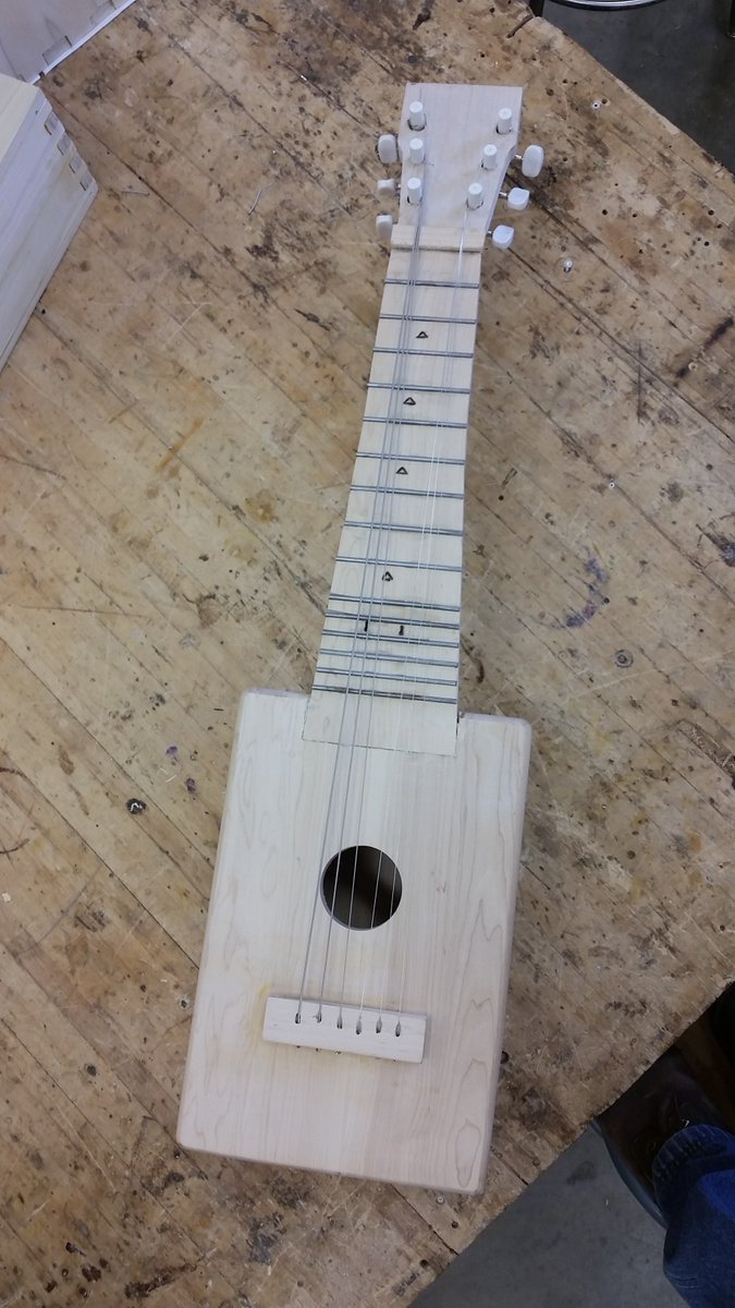 DCGweston's tweet photo. Box Joint guitar by Brock Wolf. One of my favorite parts of teaching is seeing the creativity and uniqueness of my students and it becomes easy to see on the final box project in this class. Awesome job Brock! https://t.co/gQxXOdsNsx
