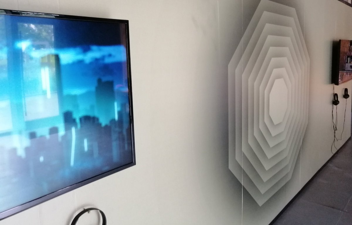 AngusCarlyle's tweet photo. To @arebyte for the inspiring #Audint exhibition, amplified by dense layers of sounds, images and objects that weave SF narratives of rogue AI, hypercapital, sonic weapons and grey ops, melding the fictional and factual. Gallery location itself providing an appropriate setting. https://t.co/pT2NWwgdzi