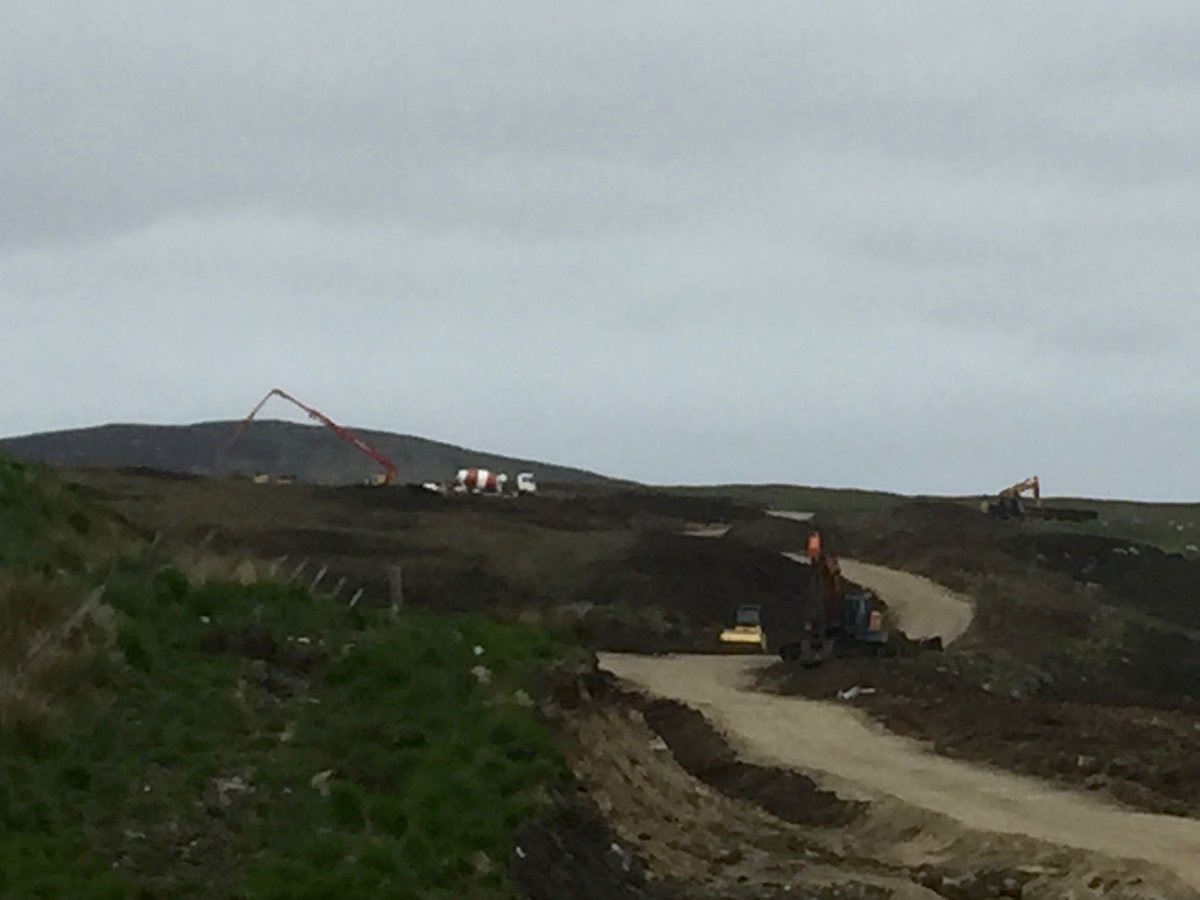 uist_wind's tweet photo. Construction of our wind farm is well underway, with turbine components arriving onsite today and tomorrow. Here are some shots of the story so far: the upgrade of the access road, steelwork installation, concrete pour and the finished concrete base. #renewables #communitywind https://t.co/wJPxY4oJVT