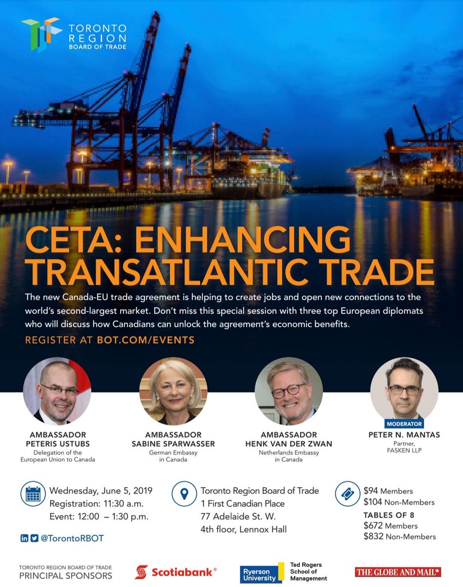 GermanyinTO's tweet photo. Tomorrow, our German ambassador Sabine Sparwasser will be discussing the benefits of #CETA together with European ambassadors here in Toronto @TorontoRBOT @GermanyInCanada #GermanyInCanada #GermanyInToronto https://t.co/vgD2KOUTvj