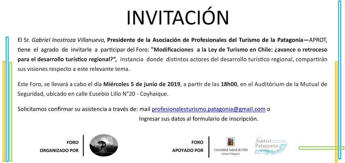 APROT2's tweet photo. Los invitamos a esta importante actividad ,5 de junio, 18h00, Auditorio Mutual de Seguridad, Lillo #20 - Coyhaique. @MuniAysen @Muni_RioIbanez @municisnes @MunicipCochrane @MuniChileChico @munitortel @Muni_Guaitecas 
Inscripciones mail o link:https://t.co/kVuZ7JrDTC https://t.co/D4vsVzLauV