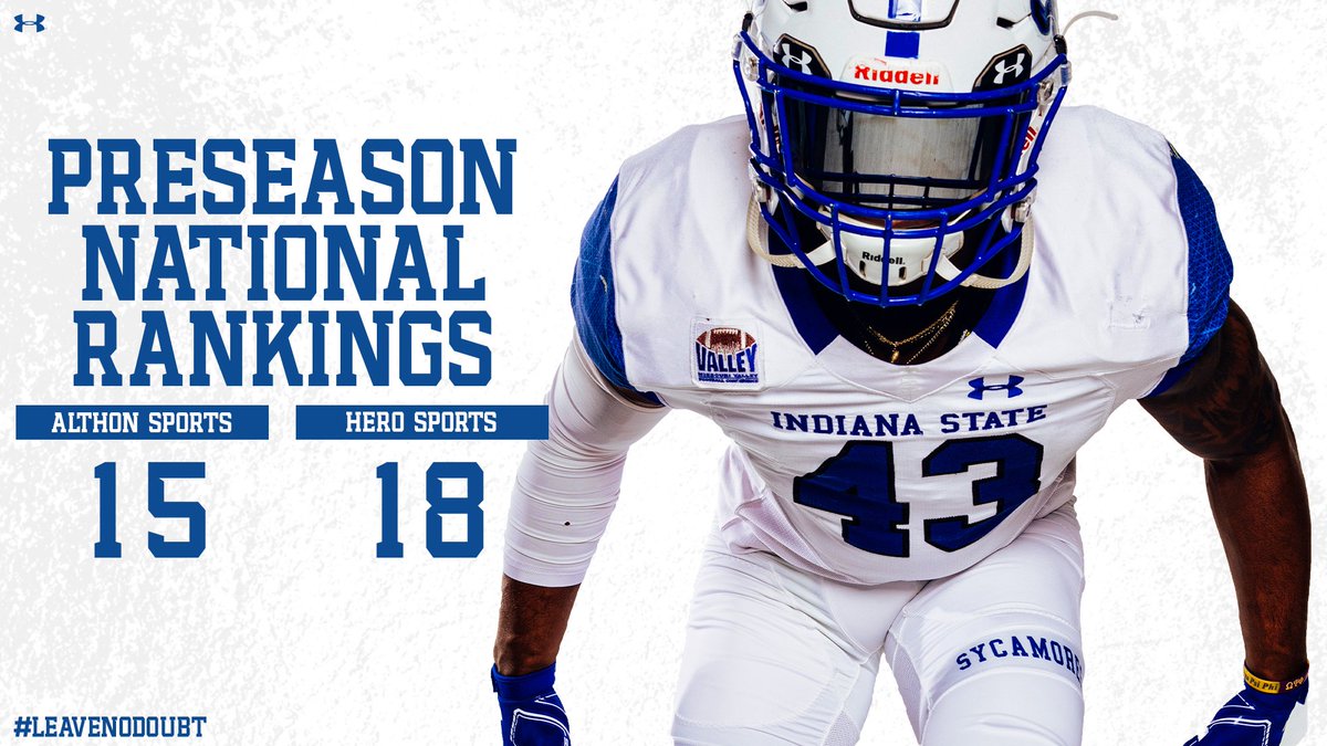 IndStFB's tweet photo. Indiana State checks in at #15 &amp; #18 in two of the most recent 2019 Preseason Polls. #LeaveNoDoubt https://t.co/bCM7erVVAC