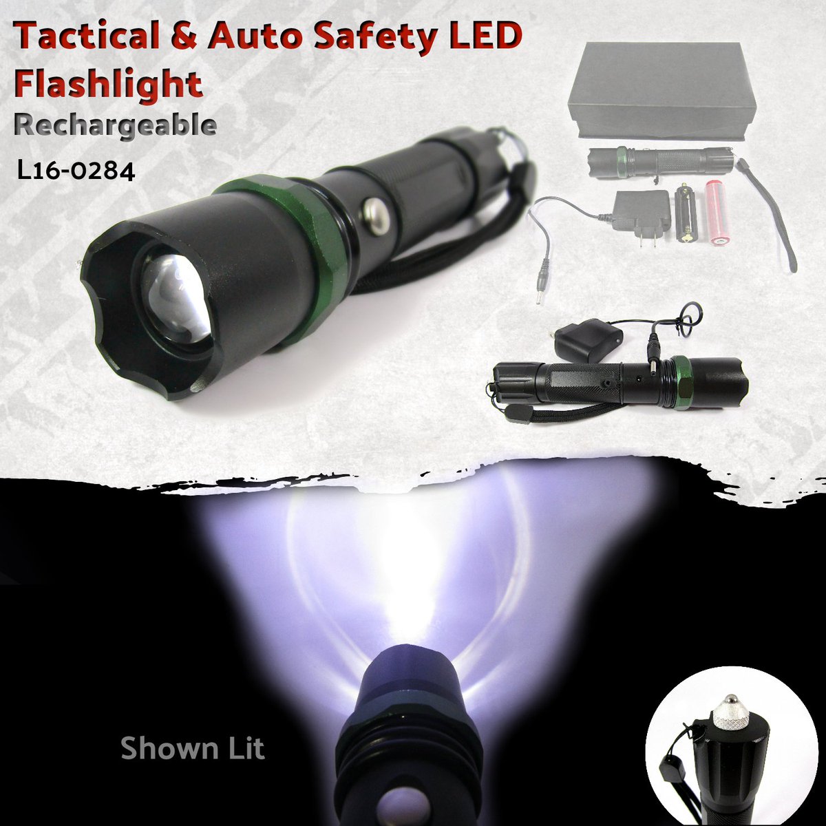WoodysAcc's tweet photo. $24.99 a GREAT deal for the perfect Father's Day Gift! Tactical &amp; Auto Safety LED Flashlight Kit. This kit features a 3 mode LED Flashlight w/ Spot, Flood &amp; Strobe beams. Rechargeable battery, charger and window breaker included.  https://t.co/yi1aMf4QpW 
#fathersdaygifts #LED https://t.co/EgOpdMqt2M