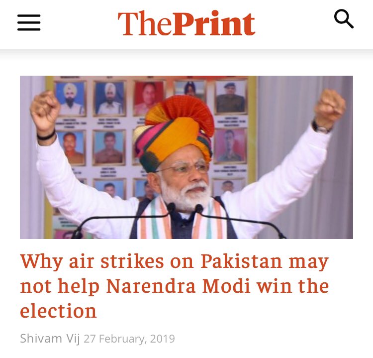 Shivam Vij in The Print - Balakot strikes won’t help ModiShivam Vij in Telegraph - Balakot strikes helped Modi own the national security narrative