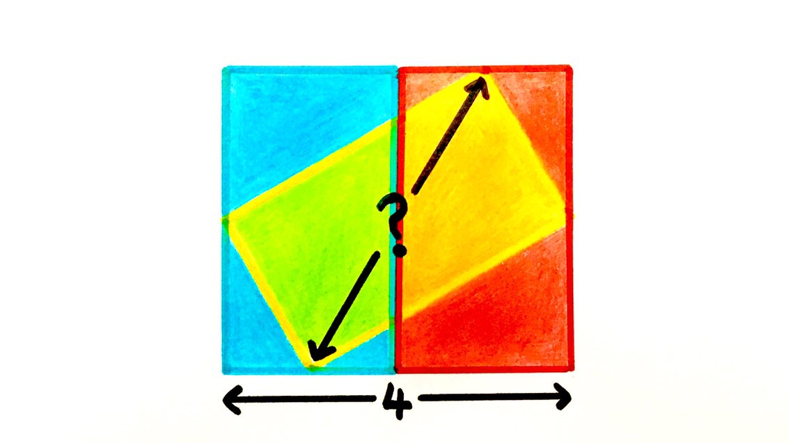 Cshearer41's tweet photo. Three congruent rectangles overlap. How long is the diagonal? https://t.co/50p2FuNw7u
