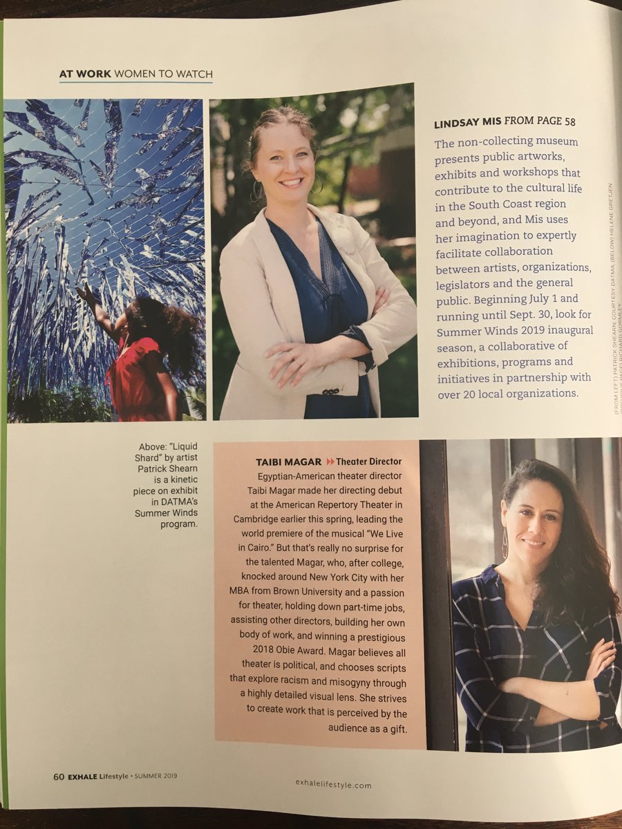 _DATMA's tweet photo. Thanks @exhalelifestyle for this stunning feature. Shout-out to #WendyTaucher for a great interview & #LeighHarrington for your interest in @_DATMA & New Bedford's art scene. #TakesAVillage #BlushingOverHere #LoveTheArts #WomenToWatch #girlPower #WorkingMom #summerWinds19 #artNB https://t.co/aaXkGNPkre