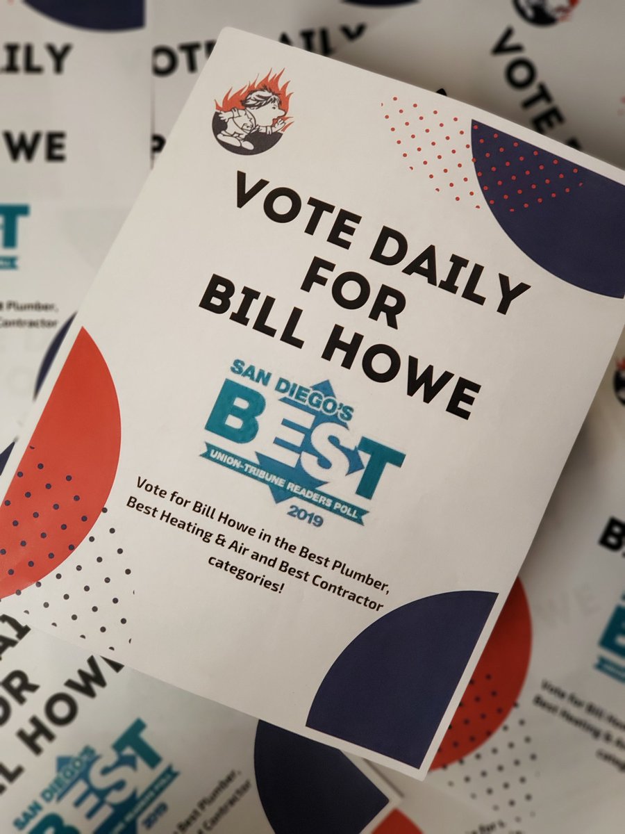 Make sure to vote for Bill Howe for Best Plumber, Best Heating and Air and Best Contractor in the San Diego's Best Union-Tribune Readers Poll! Link in bio! #hvac #plumber #sandiegobest