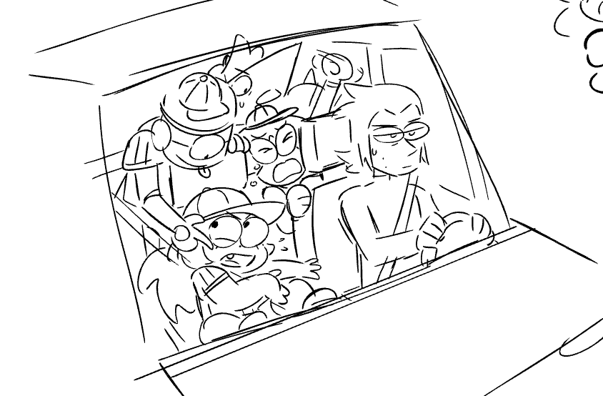can finally release these doodles I made like a year before boarding "All in the Villainy" bc I desperately wanted to canonize Venomous getting taco bell for the kids after a baseball game. So glad i was able to eventually fit the gag in an ep LOL 