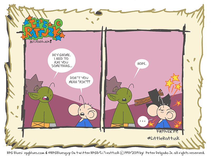 RPGBluesguy's tweet photo. Hi guys! I'm back again with another bad joke 4 ya, enjoy 😀 #LittleRattusk #webcomics #badjoke #dnd https://t.co/daXaXKPLxx