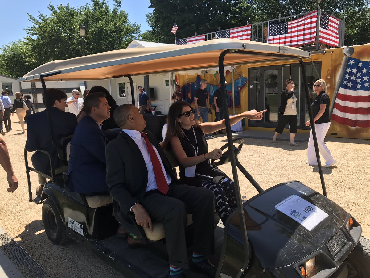 HousingShowcase's tweet photo. BTS: a #bipartisan golf cart tour of #IHS2019 for @RepSeanDuffy and Rep. Lacy Clay. https://t.co/kpoxUUY6Zo
