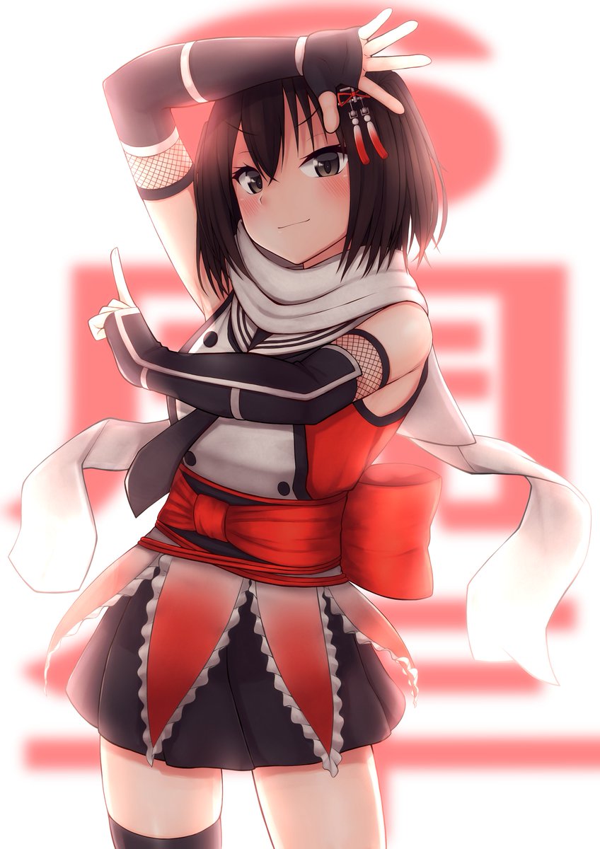 sendai (kancolle) ,sendai kai ni (kancolle) 1girl solo scarf gloves skirt white scarf black skirt  illustration images