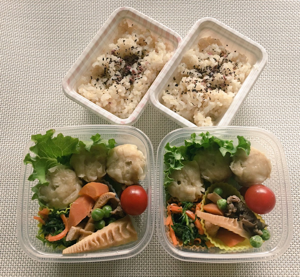 ガッツかよめ Auf Twitter 作り置きのものを使うと 同じおかずが続くよねー まあ でも私が弁当をつくりはじめるまでは 毎日同じ弁当をコンビニで買ってたらしいから 大丈夫 冷凍焼売 おかひじきと人参のナムル 牛肉と筍の煮物