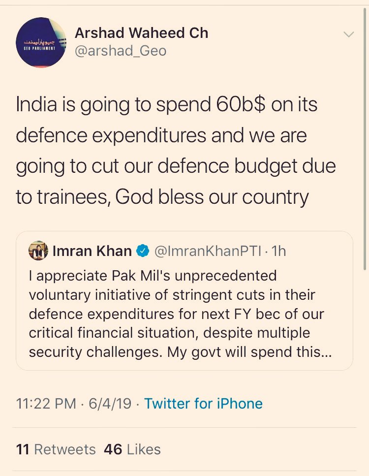 Exhibit B.  @arshad_Geo on defense budget cut.