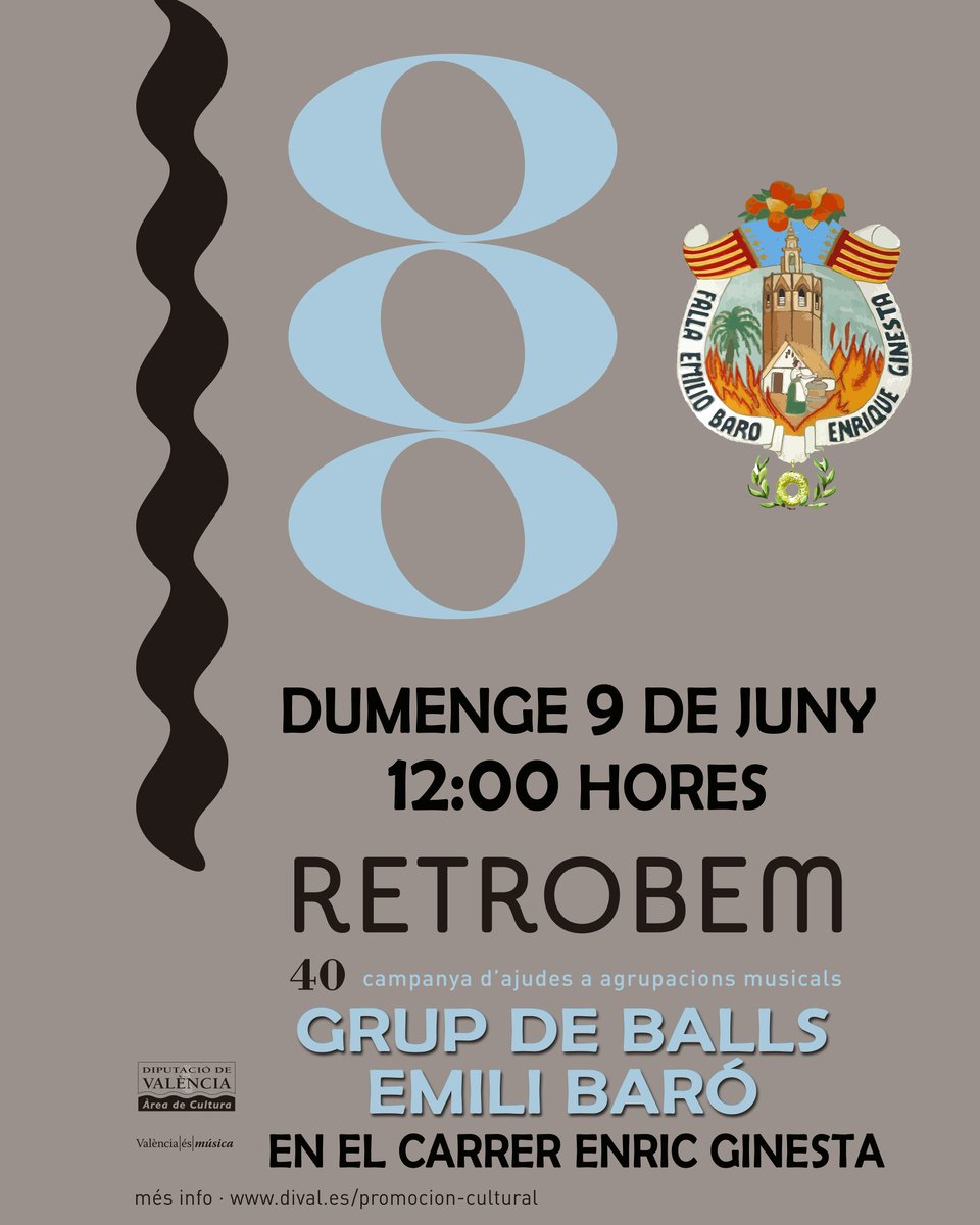 fallaemiliobaro's tweet photo. Este dumenge, a partir de les 12:00 hores, arriba el festival RETROBEM al nostre carrer. Vine a disfrutar d'esta exhibició de folklore valencià i podràs vore l'art i la cultura del nostre Grups de Balls #retrobem #fallas #falles #baró2020 #folklore https://t.co/LorB9On9Sf