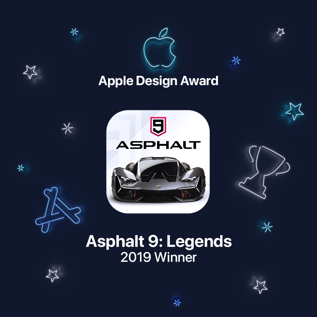 asphalt's tweet photo. We are extremely proud and happy to announce that #Asphalt9Legends has won an #AppleDesignAward. 
We wanted to use this opportunity to thank all the #Asphalt9 players, as we simply couldn't do it without you. This one's for you, Legends! 

#wwdc2019 #wwdc #apple @AppStore https://t.co/g2PoorJBtu