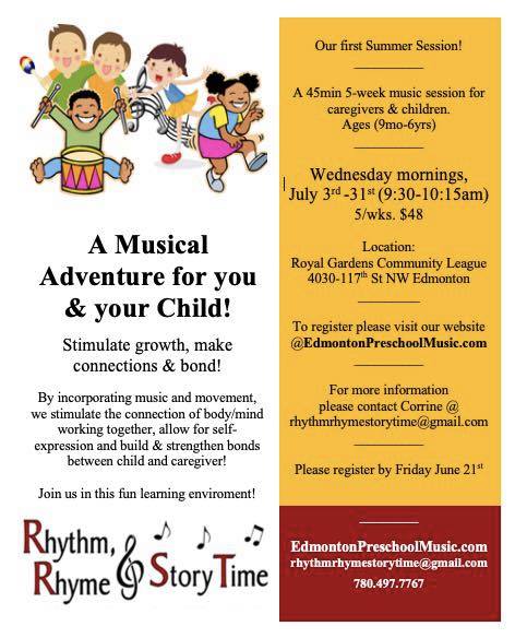 Rhythm, Rhyme &amp; Story Time coming SOON! Register by June 21. #yeg