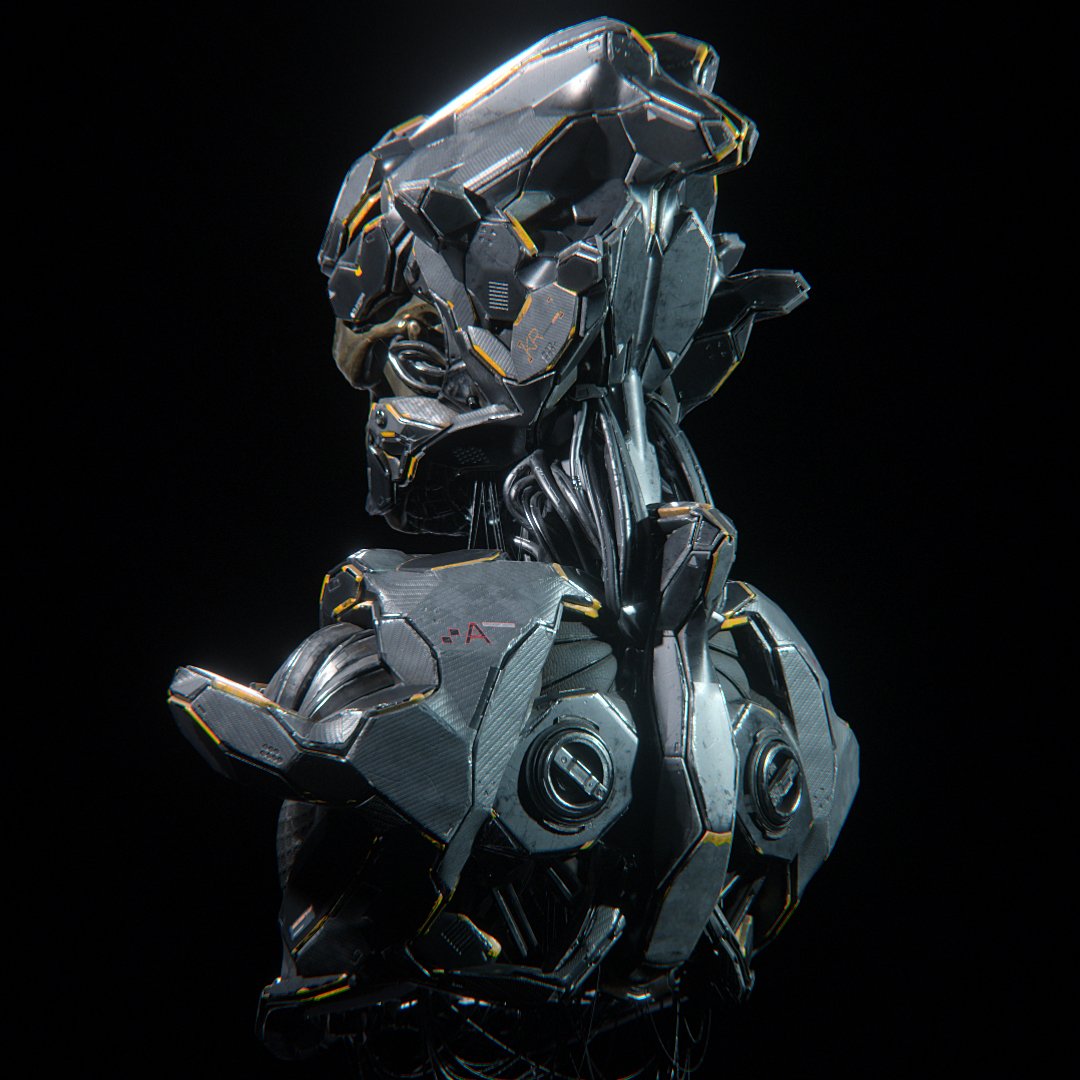 Yokohara_h's tweet photo. Mech/fyテスト3。生成したモデルにKitbashを混ぜてUV展開、SubstanceでペイントしてEeveeでレンダリング。適当に作ってたら何かどこかで見たことあるようなモデルになってしまった。。#b3d #Eevee #SubstancePainter https://t.co/Of0jsssklc
