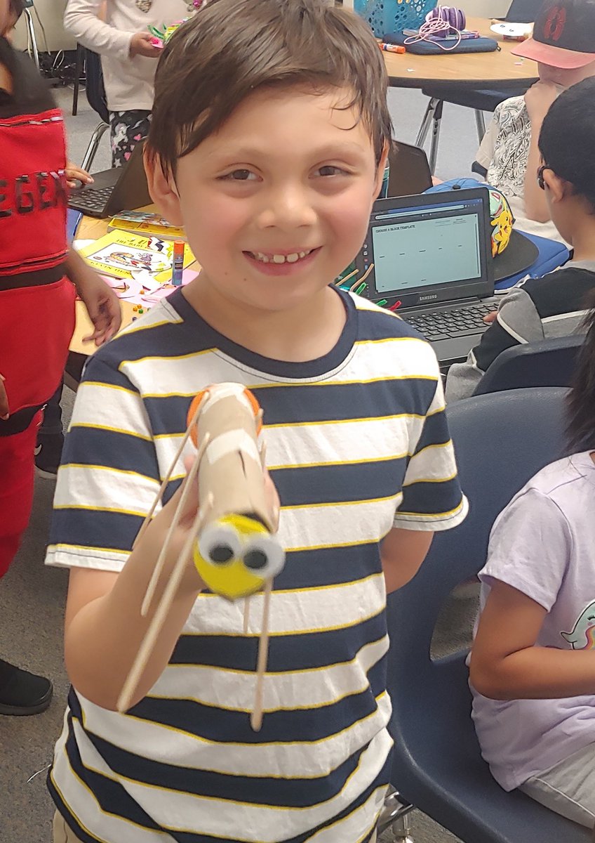 Lots of fun (and hot glue) using up extra supplies to create our own unique insects! #STEAM #makered #CUEcreativityLN #mundysteam #WeAreCUE