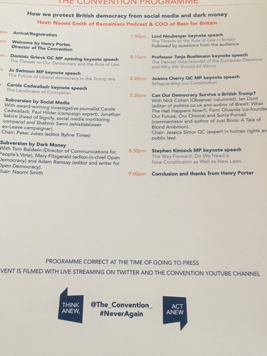 NeilJamesonUK's tweet photo. Good to be @The_Convention_ #NeverAgain to study how to protect British democracy from social media &amp; dark money. First up the excellent friend of @CitizensUK @CUKPublicLife &amp; #TheCommonGood #DominicGrieve MP QC  on the threat to Rule of Law. https://t.co/Xi3aDPgsJE