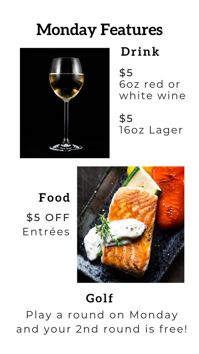 Redwoods Golf Course (@redwoodsgolf) on Twitter photo #Monday features:
-$5 glass of wine from <a href="/ChabertonWinery/">Chaberton Estate Winery</a>
-$5 glass of beer from @Parallel49Beer
-$5 OFF all entrees
-Golf today and your 2nd round of the day is free!
#redwoodsgolfcourse #eatlocal #drinklocal #playlocal #golflangley #dailyfeature #mondayreply #mondayfunday #Monday features:
-$5 glass of wine from <a href="/ChabertonWinery/">Chaberton Estate Winery</a>
-$5 glass of beer from @Parallel49Beer
-$5 OFF all entrees
-Golf today and your 2nd round of the day is free!
#redwoodsgolfcourse #eatlocal #drinklocal #playlocal #golflangley #dailyfeature #mondayreply #mondayfunday