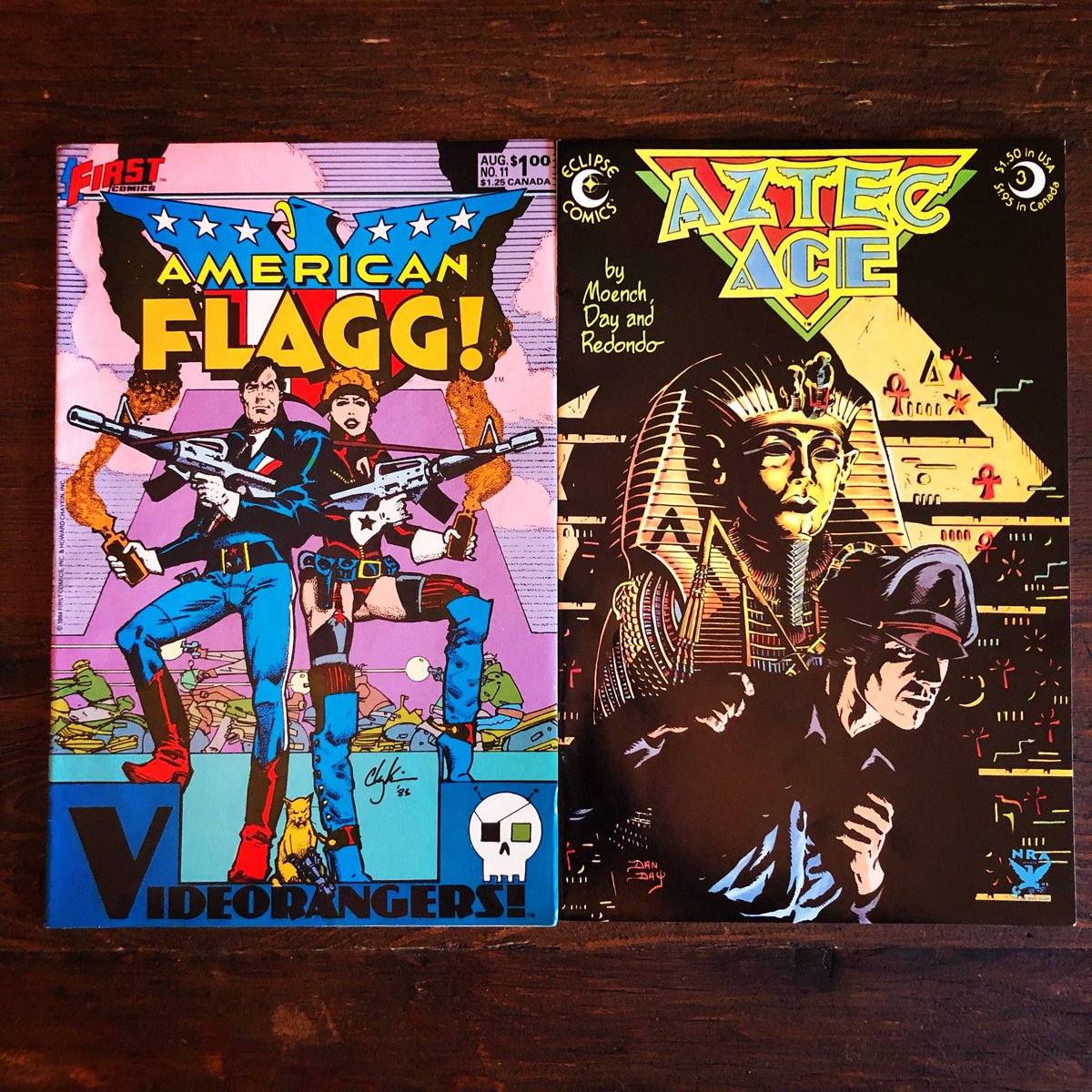 lamanocomic's tweet photo. My friends are the best! They find cool stuff at thrift stores and gift it to me :) Two 1984 comicbook gems. #comicbooks #thriftstorefinds #americanflagg #aztecace https://t.co/C8Ifq6ZX89