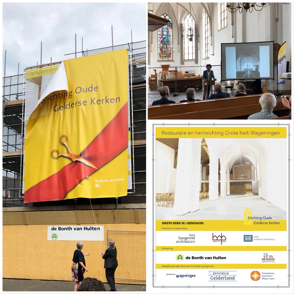 AndreHooijer's tweet photo. Nadat de bouwplaats is ingericht en de steiger is geplaatst, vandaag de officiële start van de restauratie en herinrichting van de Grote Kerk van Wageningen. Uitvoering door @BonthVanHulten, begeleiding door @hoogevest, in opdracht van @geldersekerken. https://t.co/NdhrsxhC9j