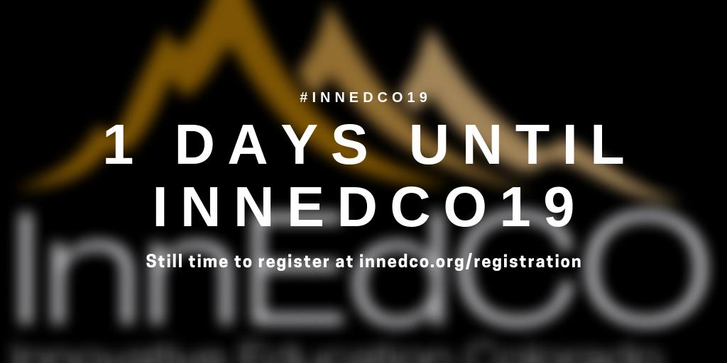1 Day Until #InnEdCO19 begins and LEARNING ACADEMIES BEGIN TODAY! #InnEdCO Why does #InnEdCO matter to you? @defiantedtech @JaimeBa197961 <a href="/AnnaOtto5280/">Anna Otto</a> <a href="/LynnGershman/">Lynn Gershman</a> @dsrptvlibrarian  @alscott3975 @cmp_denver <a href="/tina_granato/">Tina Granato</a> <a href="/JackiReid11/">Jacki Reid</a> <a href="/rmullermk/">Rebecca (Becky) Muller</a> <a href="/Book_Wizard11/">Heather Moon</a> @edtechcoach