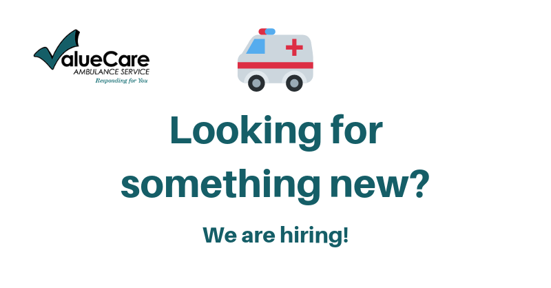 ValueCareEMS's tweet image. Looking for a new opportunity as a paramedic, EMT, or dispatcher? We are hiring! Apply on our website now. bit.ly/2r5O8A2 #NowHiring #EMTJobs #ParamedicJobs