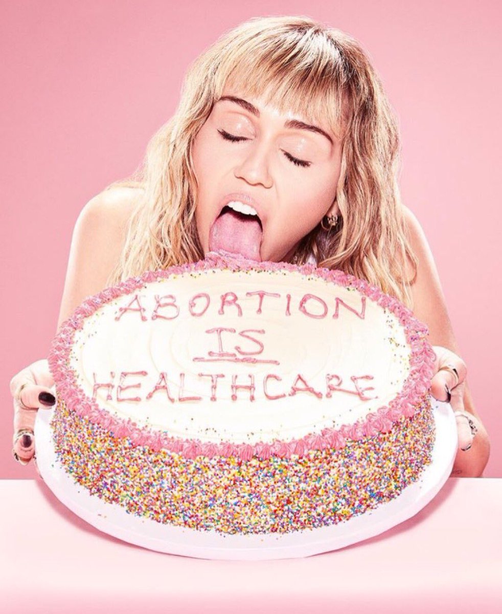 This picture beautifully encapsulates the pro-abortion movement. Stupid, incoherent, self-indulgent, grotesque, bizarre, and immature. Well done, Miley Cyrus!