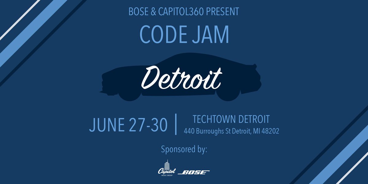 capitol360's tweet photo. JUST ANNOUNCED: #Capitol360 and @Bose AR teamed up to create its first Code Jam in Detroit June 27-30! @UMG's catalogue of 40K audio streaming tracks and the Bose SDK will be used to create apps for Bose wearable devices, developers register now! https://t.co/kpUK4Dxbye https://t.co/IwZjeR68zW
