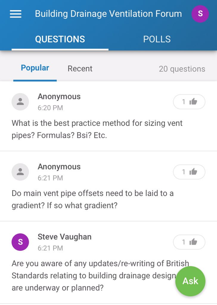 SVaughan_AECOM's tweet photo. It’s a full house @The_SoPHE discussion forum on building drainage venting tonight. Some great questions (over 20 so far!) being posted for the panel to answer.  just a few below to wet your appetite! Great work @CIBSE https://t.co/gpiIypH0ug